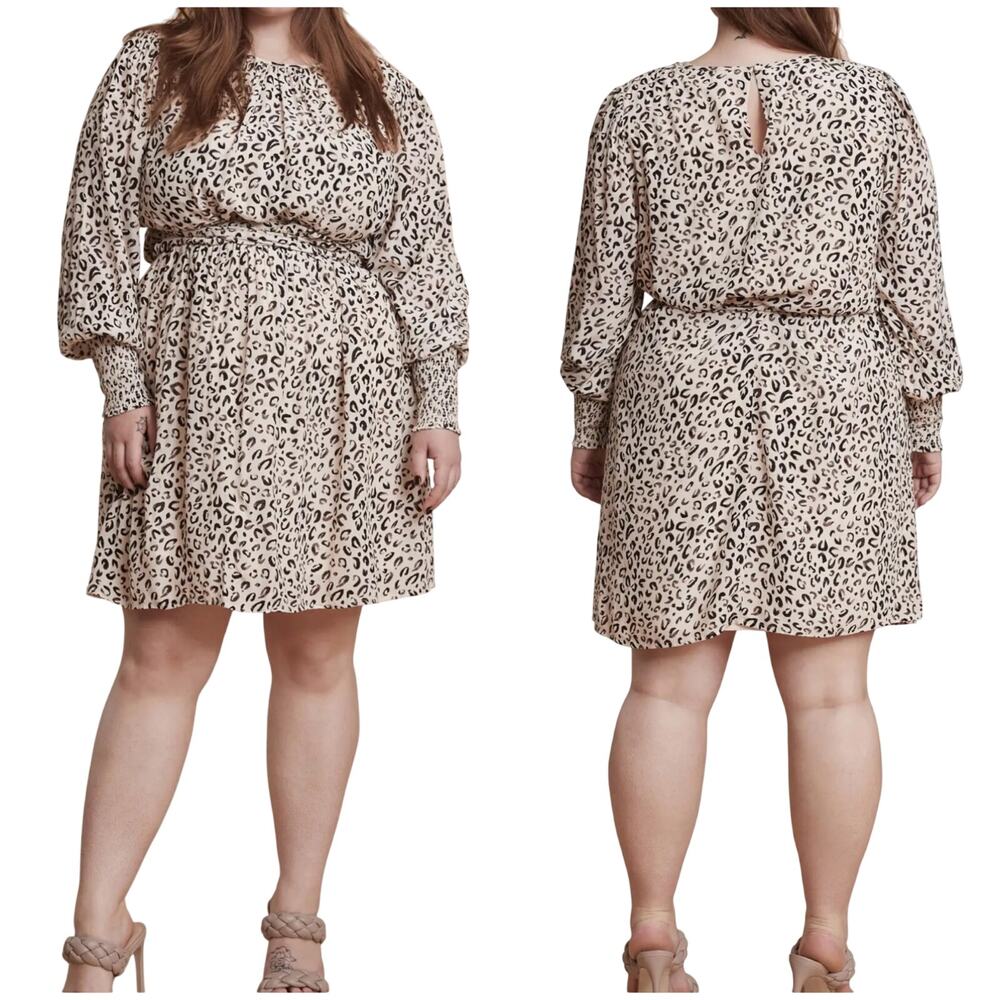 11 Honoré NWT Valentina Dress Size 14 Animal Print Long Sleeve Belted Pockets